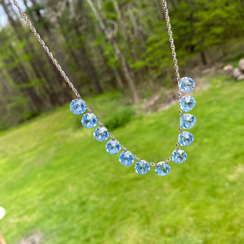 Vintage Sterling Silver Blue Stone Necklace
